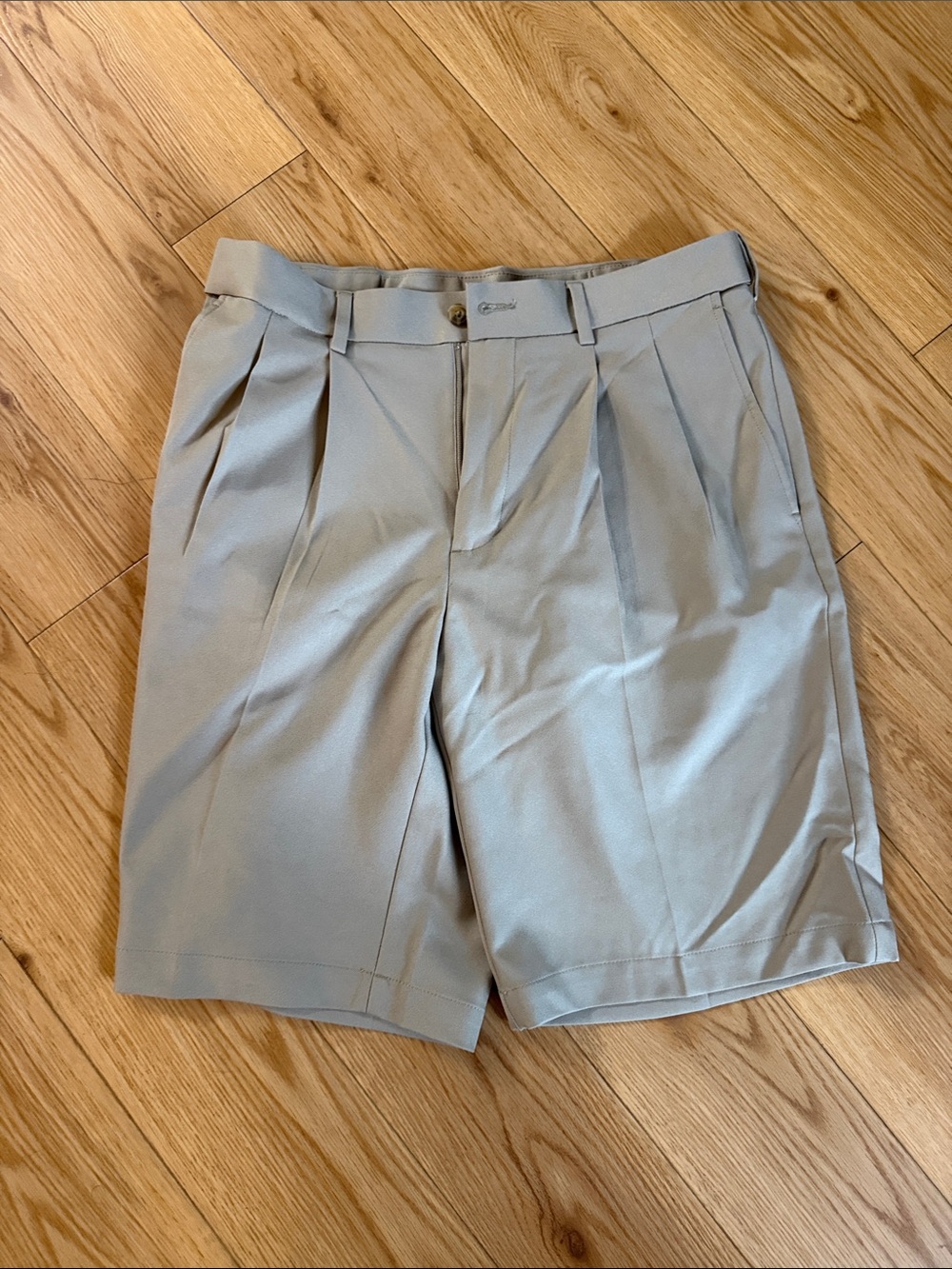 Men's Light Gray Pleated Flat-Front Shorts